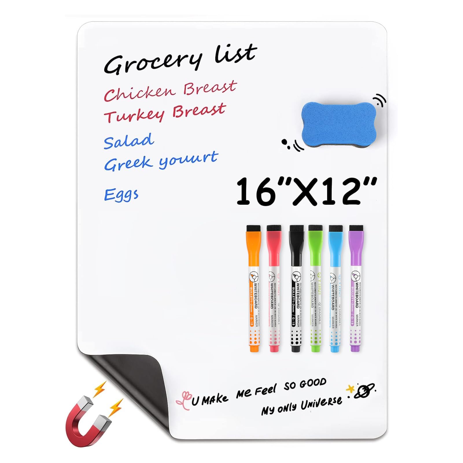 Photo 1 of MaxGear 16 X 12 inch Magnetic Dry Erase Whiteboard for Refrigerator, Fridge Whiteboard Sheet Fridge Shopping List Office Notice Board with New Stain Resistant Technology (Include 1 Eraser,6 Markers)