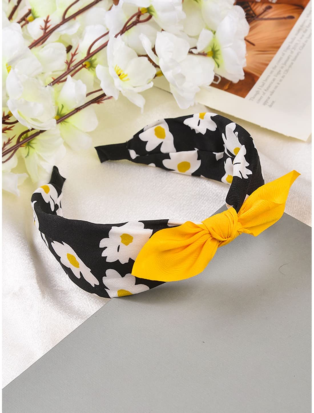 Poplins Black Hairband for Girls (HB-125-BLK-FLW)