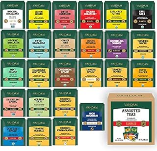 VAHDAM, Best Tea Assortments (50 Count) Tea Sampler - 25 Long Leaf Tea Bags, 2 Servings Each | Green Tea, Herbal Tea, Black Tea & Chai Tea | Tea Gift Set | Valentines Day Gifts for Him/Gifts for Her