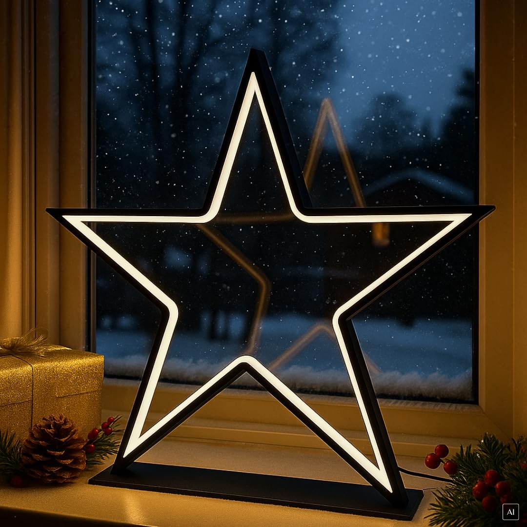 abc Home | Weihnachtsdeko Stern | Fensterdeko | LEDs | Elektrisch | für Außenbereich geeignet (Schutzklasse: IP55 | Dimmer-Funktion | Größe: 46 cm H, 1, Groß)