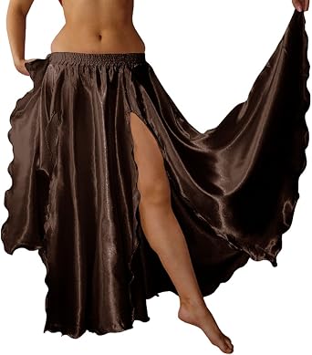 Indian Trendy 36"" Long Womens Satin 2 Front Slit Skirt Belly Dance Gypsy Tribal 9 Yard Jupe Rock