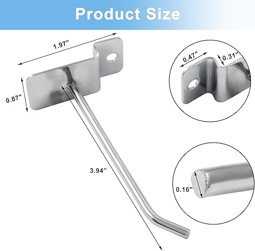 Miniatura 3 de Coufce 32 ganchos para colgar en la pared con listones de 4 pulgadas, ganchos plateados para garaje, accesorios de pared de rejilla resistentes,