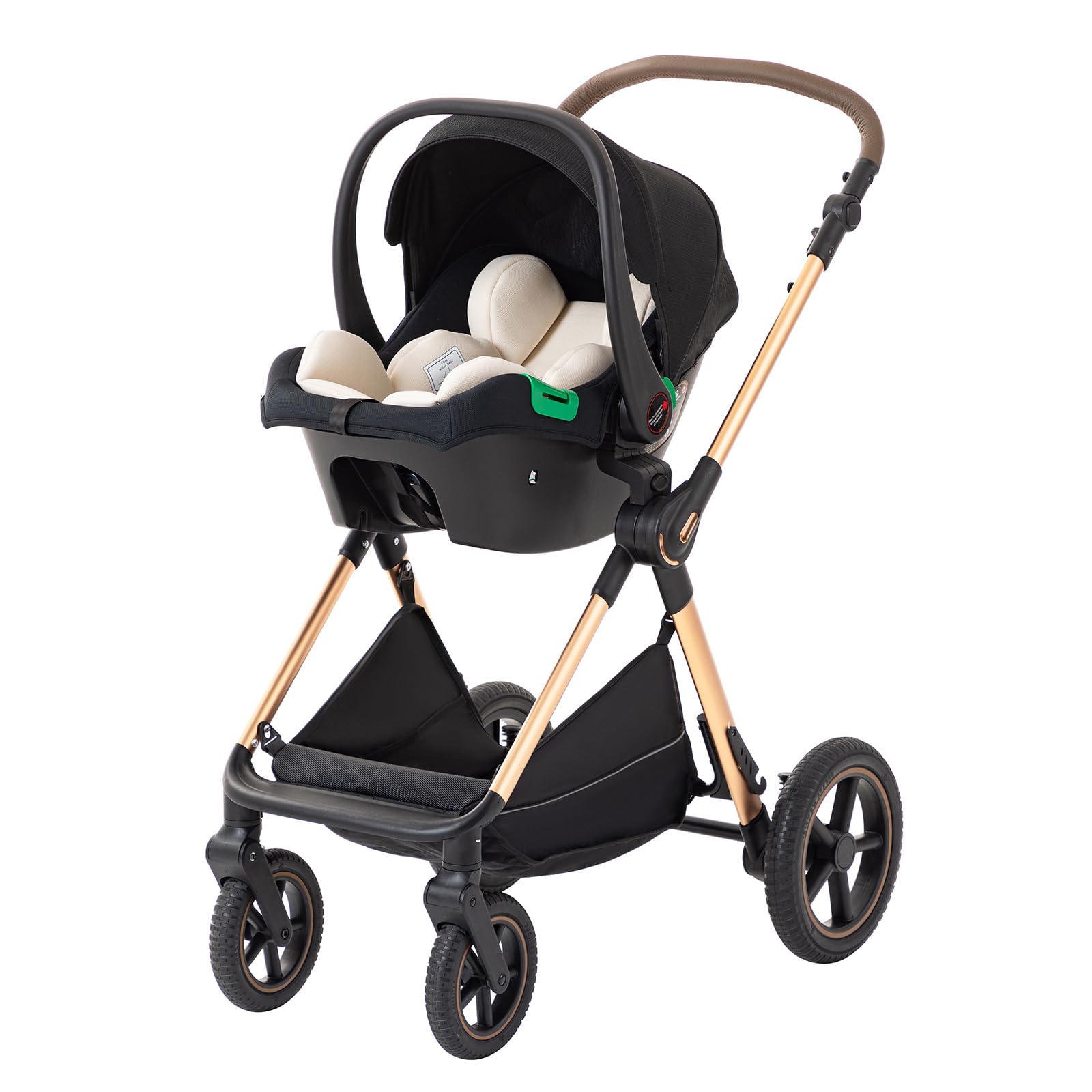 BEBBY Cochecito de bebé 3 en 1,Carrito Bebe 3 en 1 Con Asiento, Cochecitos Portátil Plegable Con Un Clic, Carricoche Combinado Paisaje Alto Marco de Aluminio Para Recién Nacido (D2-BLACK, D2)