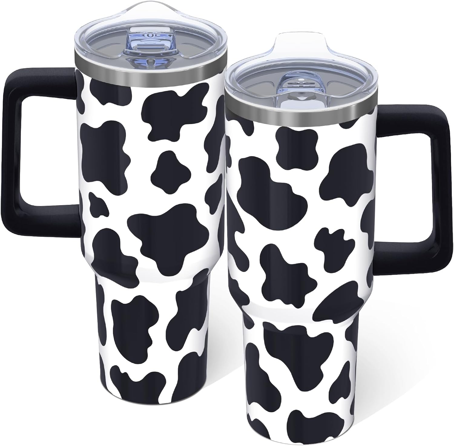 40oz Cow Print Tumbler With handle, Stainless Steel Leak Proof Travel Coffee Mug Cup Water Bottle Tumbler With Lid and Straw, Cow Gifts for Women Birthday Christmas Mothers Day