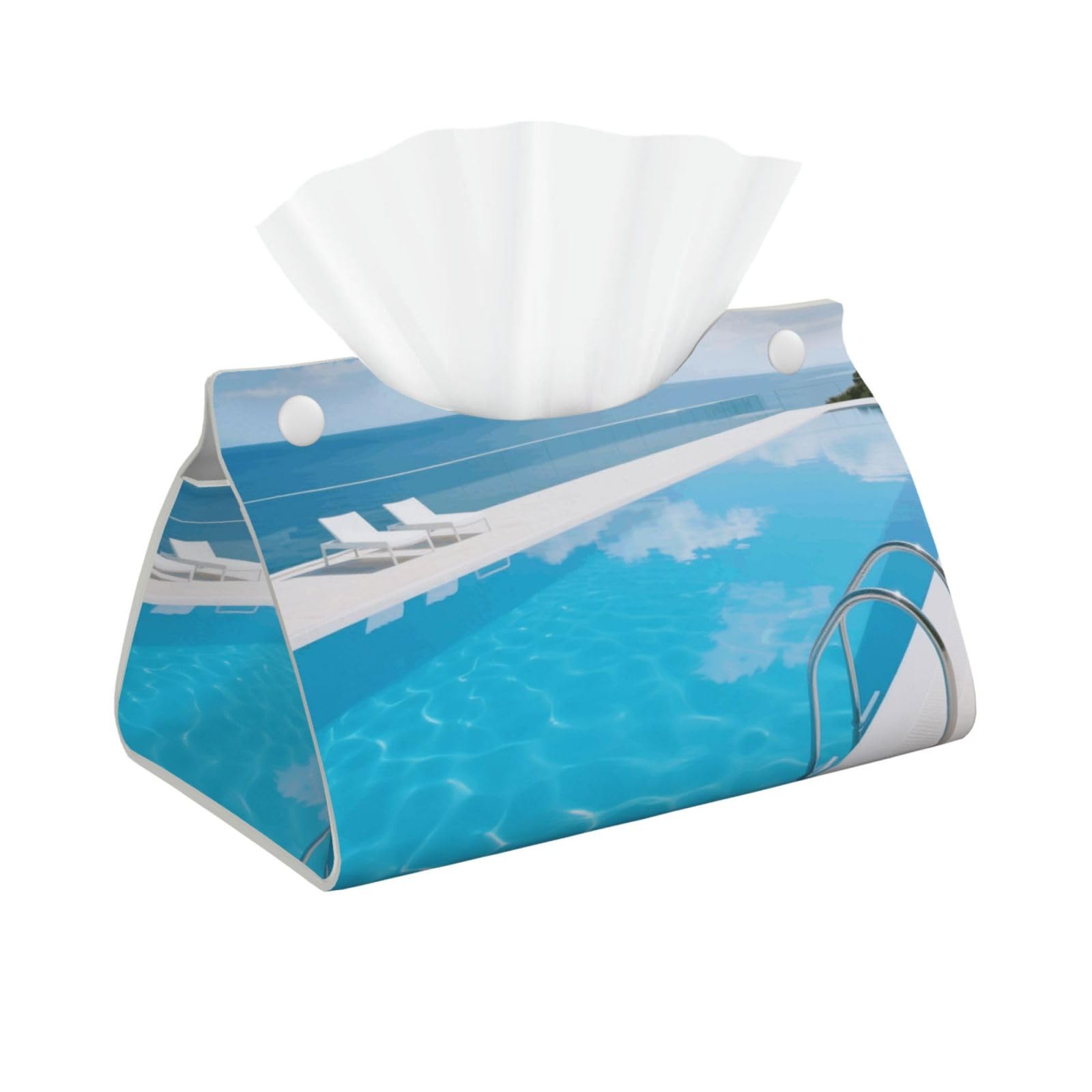 Pu Leather Tissue Box Cover, Blue Swimming Pool Rectangle Tissue Case Covers Decorative Tissue Box Holder Waterproof Tissue Holder Organizer for Bathroom Home Office