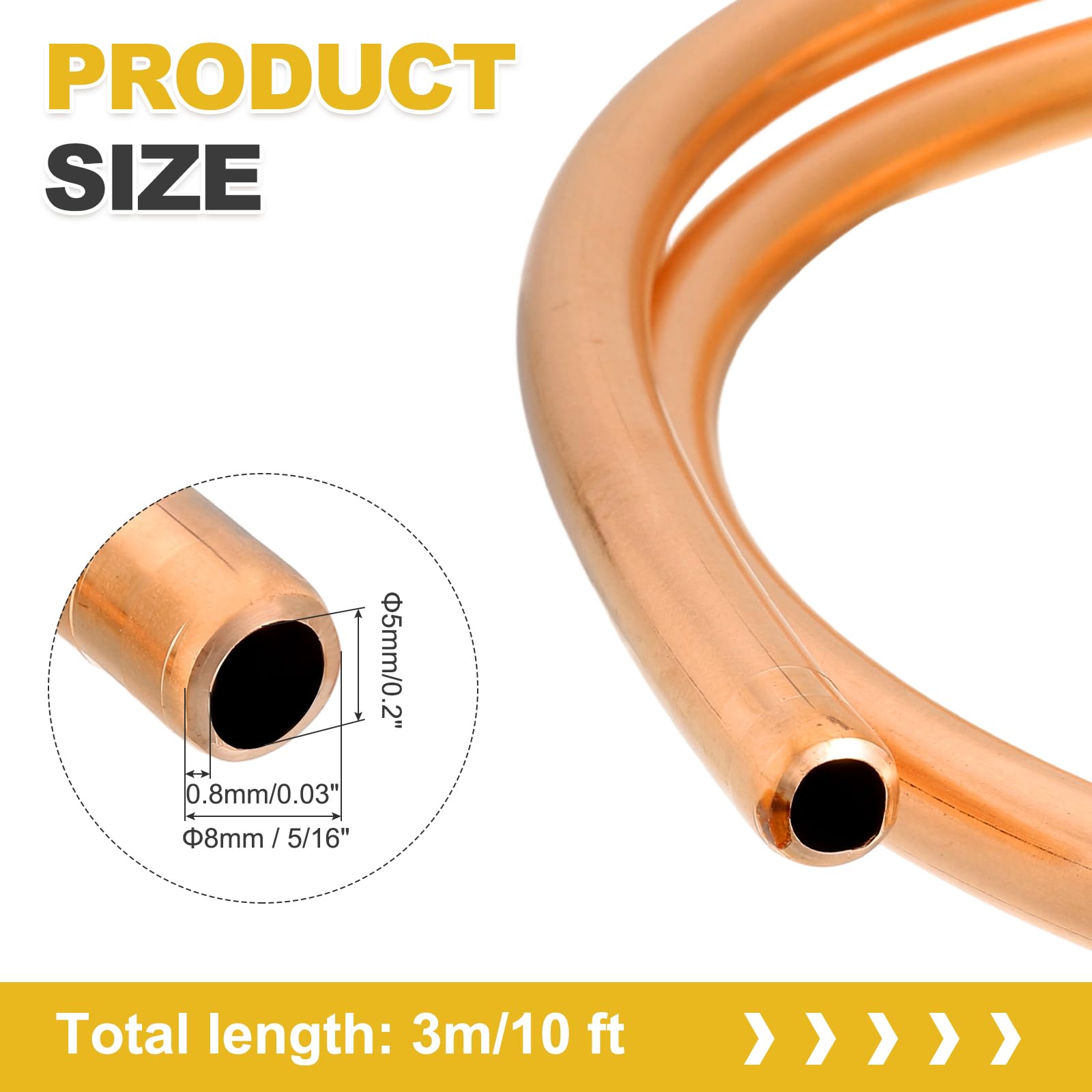 QUARKZMAN Tubo In Rame T2 0.2"ID x 5/16"OD x 10Ft, Tubo Di Refrigerazione In Rame Puro Al 99% Senza Saldature Coil Flessibile Per HVAC, Aria Condizionata, Frigorifero, Industria, Fai Da Te