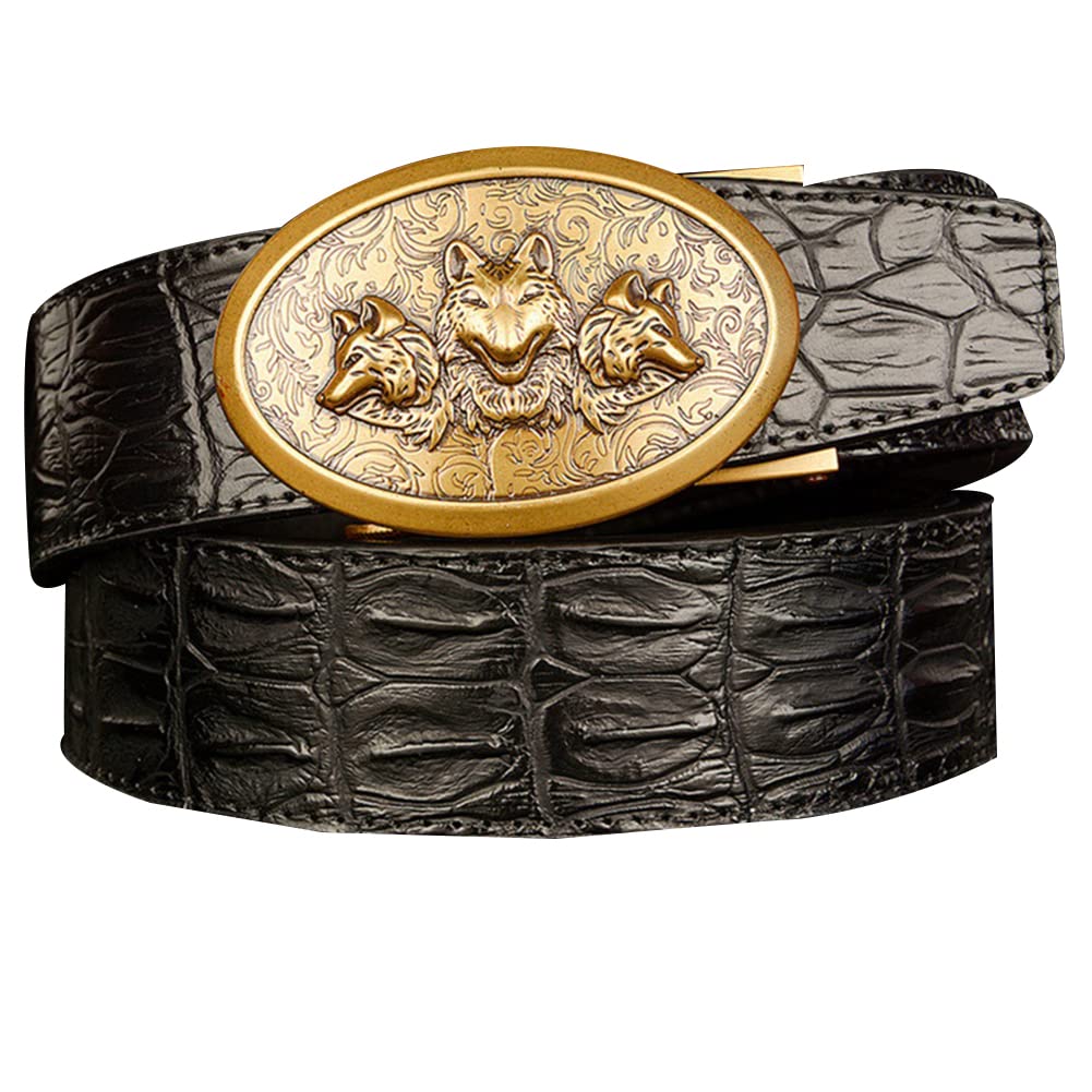 BDAYEK Men's Belt Men's Ratchet Belt Cowhide Leather Automatic Buckle Casual Stretch 110Cm 43Inch