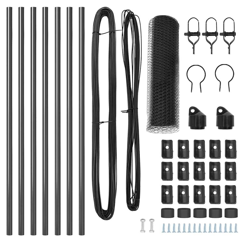 Set Recinzione Giardino con 7 Pali Acciaio PVC Grigio 10x0,8m