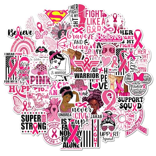 BEATRI Breast Cancer Awareness Stickers 50Pcs Waterproof Vinyl Pink Ribbon