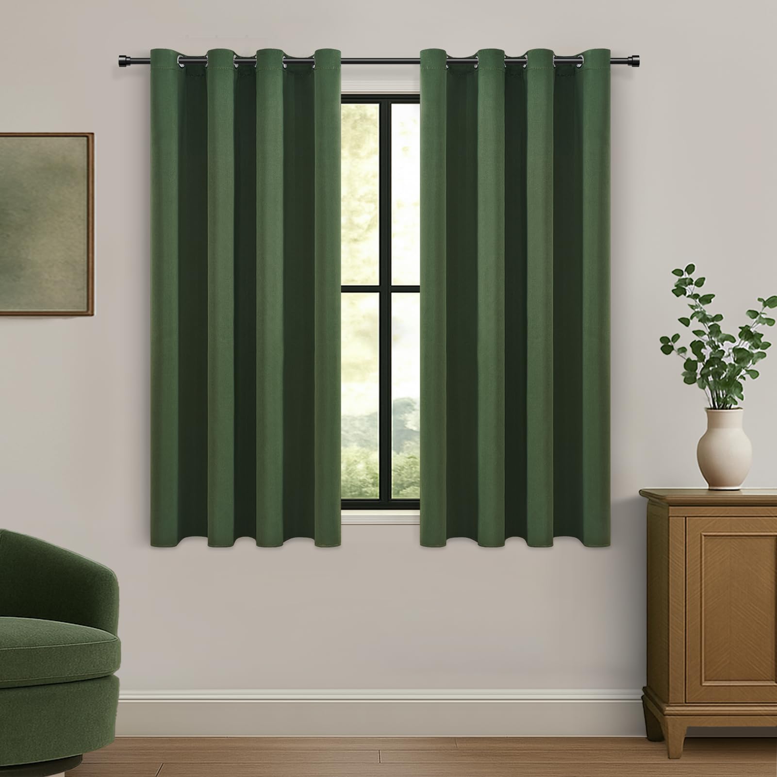 MRTREES Opaque Curtain with Eyelets Thermal Curtain Olive Green Set of 2 Opaque Curtains 200 cm Long 140 cm Wide Curtain Scarves for Living Room Bedroom Children's Room Blackout Curtain