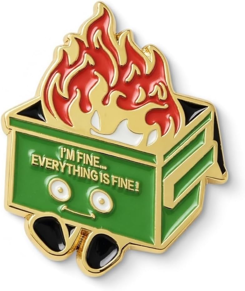 Bulk 20 Pack Dumpster Fire "I'm Fine" Funny Enamel Lapel Pins - Office Humor Gifts, Coworker Morale Boosters, Employee Recognition & Student Awards