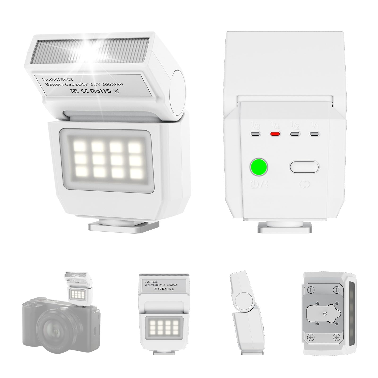 Ulanzi SL03 Mini Flash Speedlite - GN8 Powerful 6500k On-Camera Flash Light, 4 Power Levels, Compatible with Sony ZV-1/ZV-E10/Canon/Nikon/Fuji/Panasonic/Leica/Olympus, Not Fits Sony ZV-1F（White）-image-27