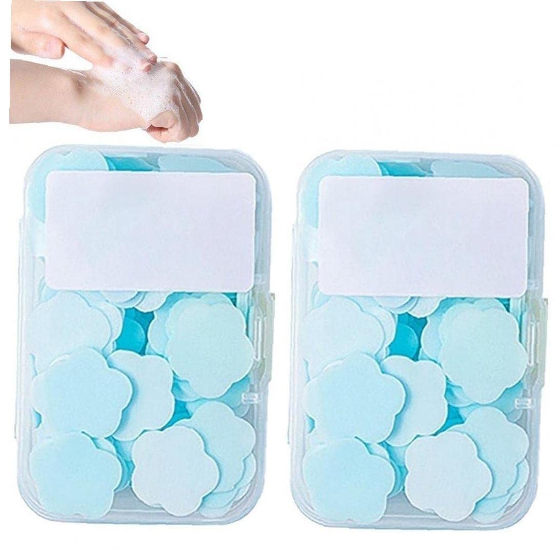 Portable Disposable Paper Soap Confetti Cleaning Washing Hand Bath Toiletry Paper Soap Sheets Petals Soap Flakes with Storage Box for Kitchen Toilet Outdoor Travel