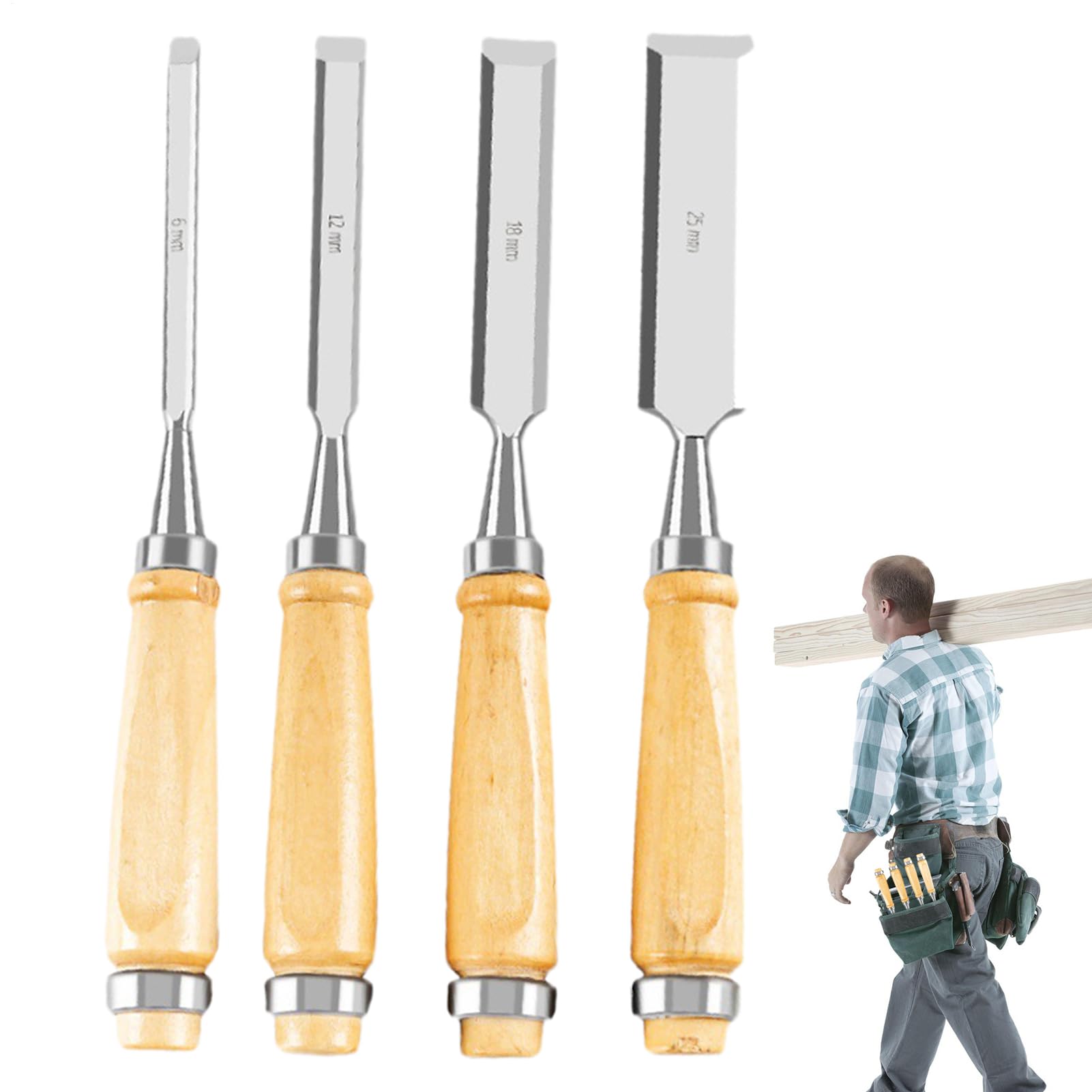 Lot de 4 burins ergonomiques pour la sculpture sur bois et la menuiserie