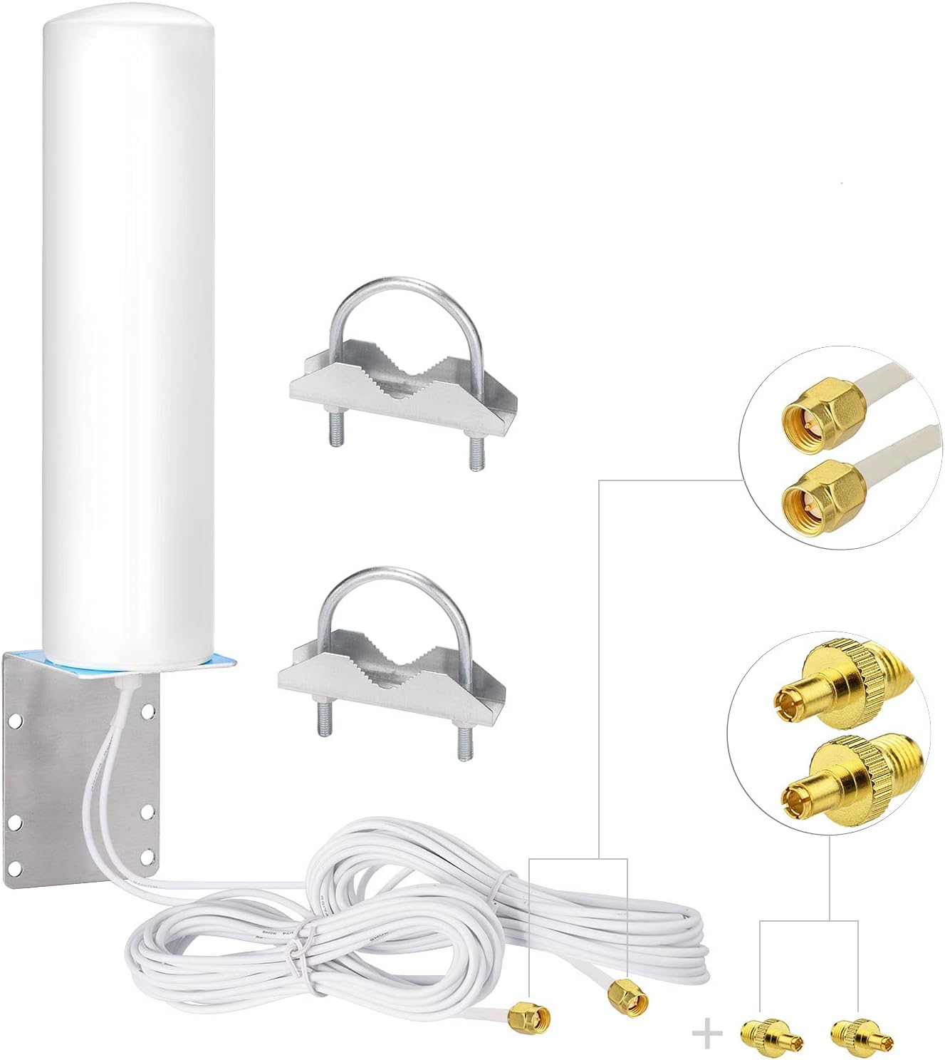 Superbat Omnidirectional MIMO Antenna 10dbi 4G LTE Outdoor Wall Mount Waterproof Antenna with 2 SMA /TS9 Connectors for Hotspot Routers Trail Camera etc.