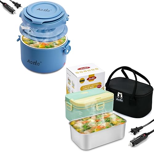 Aotto Fiambrera eléctrica portátil calentador y calentador de alimentos azul y verde