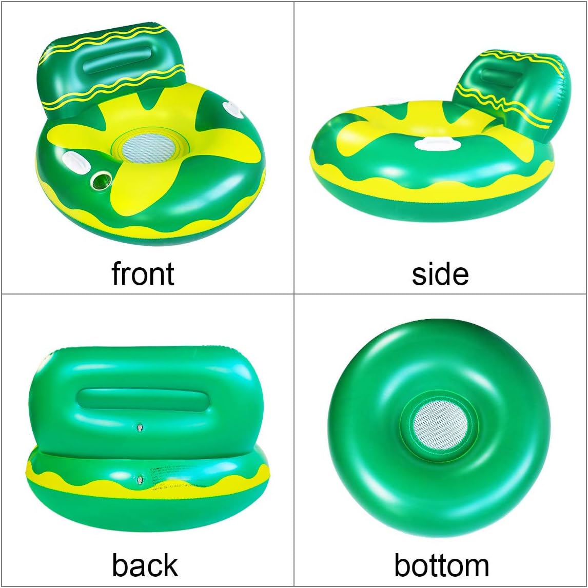 Pool Lounger Float for Adult,Float Hammock,Inflatable Rafts Swimming Pool Air Sofa Floating Chair Bed,with Two Handle and a Big Cup Holder,Great for Chilling in The Pool(Green 105x105x70cm)