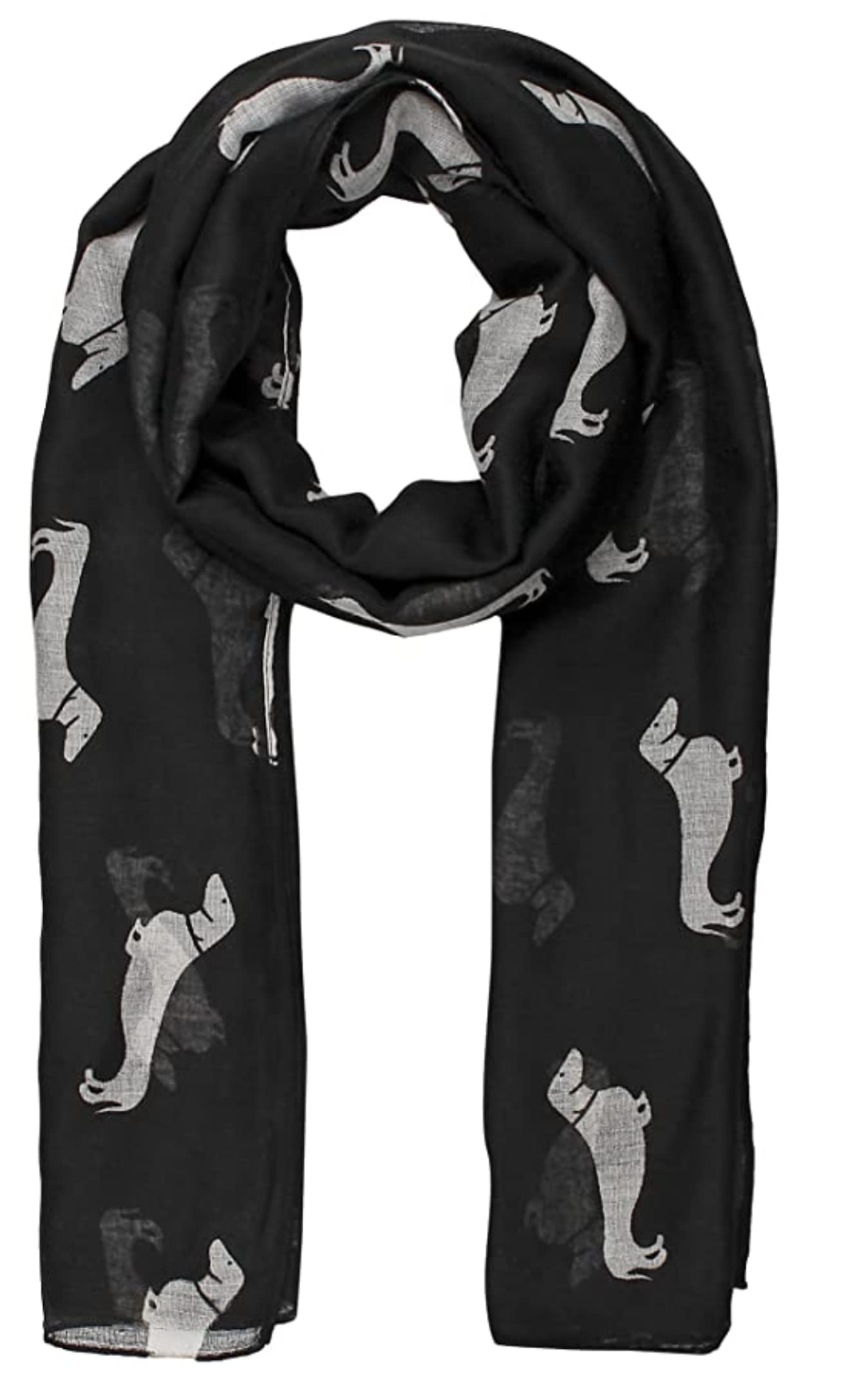World Of Shawls Women's Black Dachshund Sausage Dog Print Girls Scarf Shawl Wrap Oversize (Black)