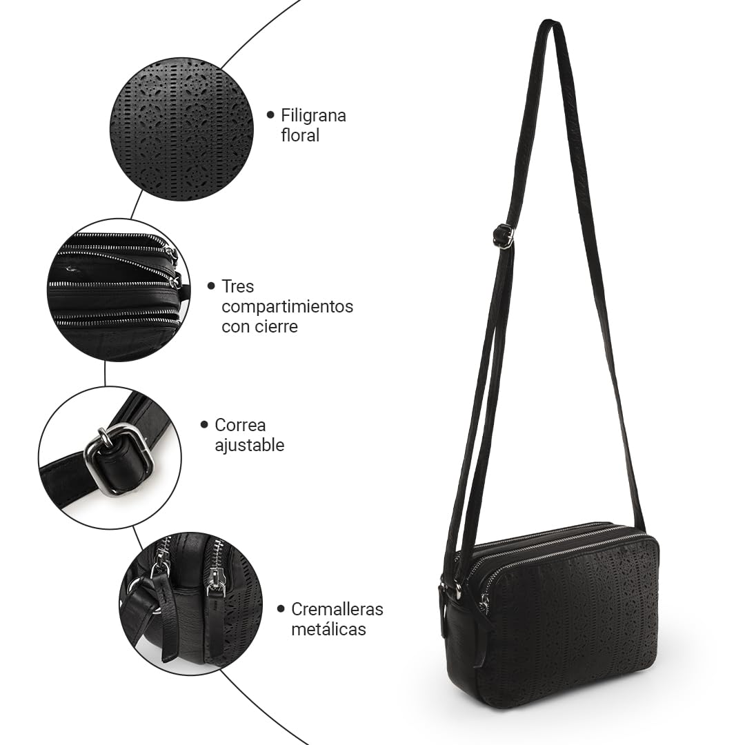 Laura Valle Bandolera Pequeña Mujer Modelo BENEIDA – Bolso Bandolera Mujer De Piel Auténtica Con Diseño Juvenil y Detalles Elegantes Ideal Como Bolso Hombro Para El Día A Día