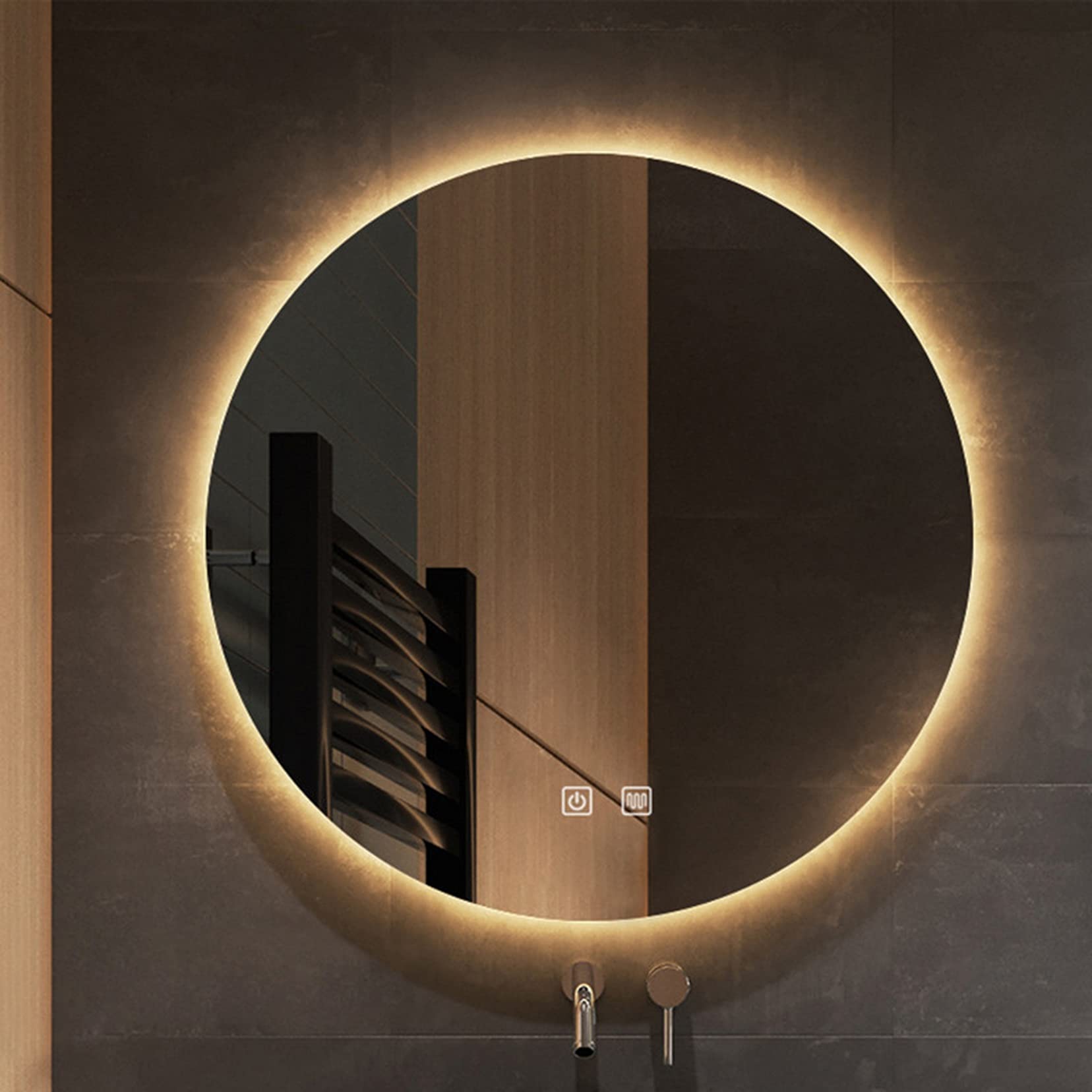 Lustro łazienkowe LED, lustro łazienkowe z odmgławiaczem, z inteligentnym przyciskiem dotykowym, białe światło/ciepłe światło, idealne do nowoczesnego designu w łazience i sypialni, 50cm / 6