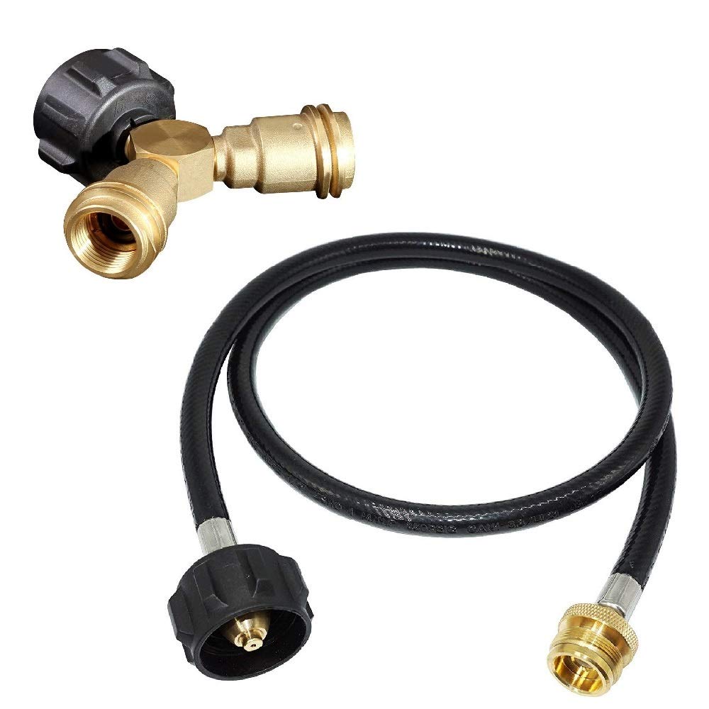 Buy Propane Y Splitter 2 Way Solid Brass Tee Connector + 4FT Propane Hose Adapter Connects for