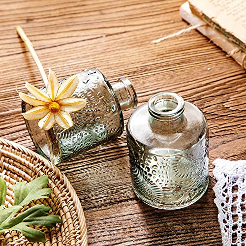 Wildmos Glass Bud Vase Set Of 3, Small Flower Vases For Decorative, Gradient Glass And Embossed Style Mini Glass Bottles For Home Decor, Vintage Glass Bottles For Centerpiece 3.3"-5.2''H(Green) #TOP5