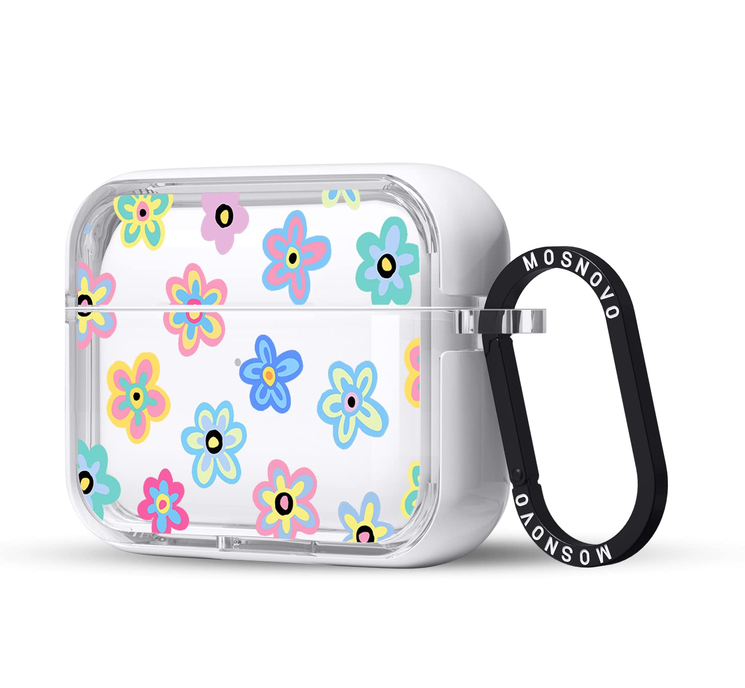 MOSNOVOCase for Airpods Pro & Airpods Pro 2, Protective Clear Case with Shockproof Dual Layer Hard Luxe Metal Ring Designed for Airpods Pro 2 Generation - Groovy Flower
