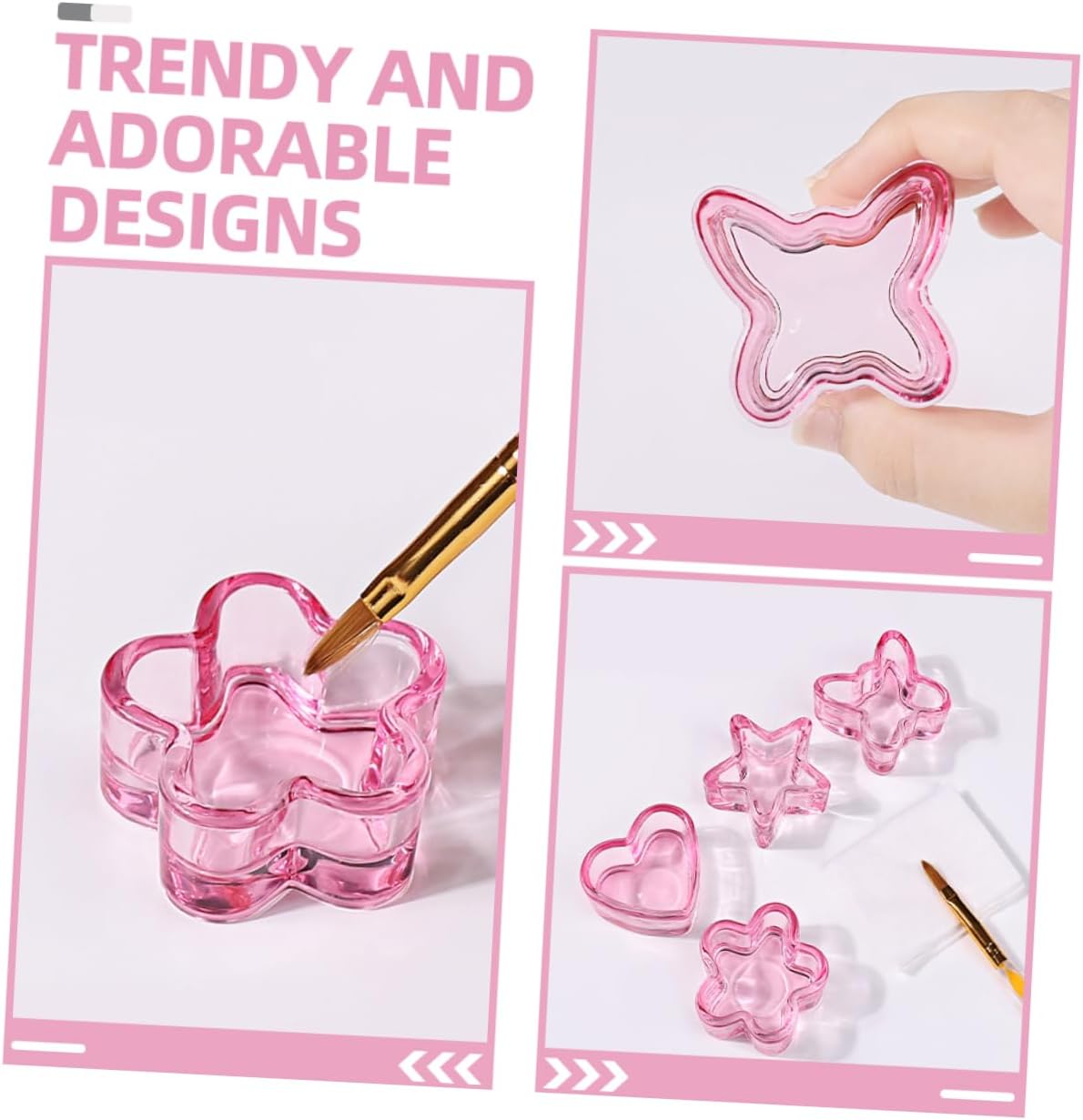 FOMIYES 4Pcs Pink Crystal Nail Dappen Dish Manicure Nail Art Liquid Holder Beautiful Glass Bowls with Butterfly Flower Heart and Star Designs for Spa Nail Care and Organization