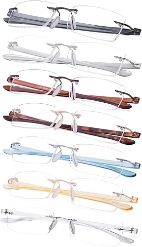 Paquete de 7 lentes de lectura sin montura con lentes pequeños a la moda para hombres y mujeres, Mezcla de 7 pares