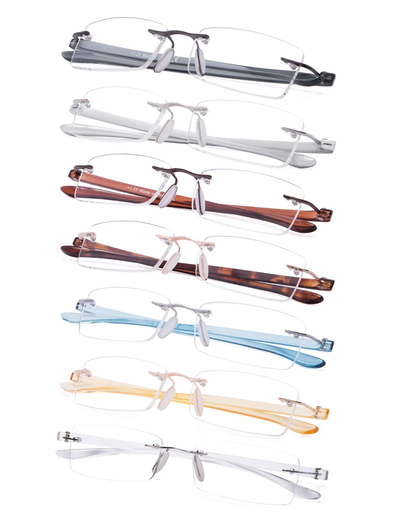 Gr8Sight 7-Pack Rimless Reading Glasses with Small Lenes
