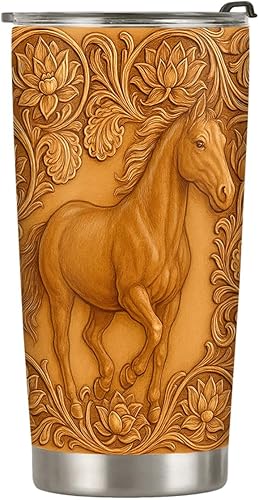 64HYDRO Vaso de madera con diseño de caballo de flores de 20 onzas, regalos ecuestres para amantes de los caballos, vaso de café para mujeres,