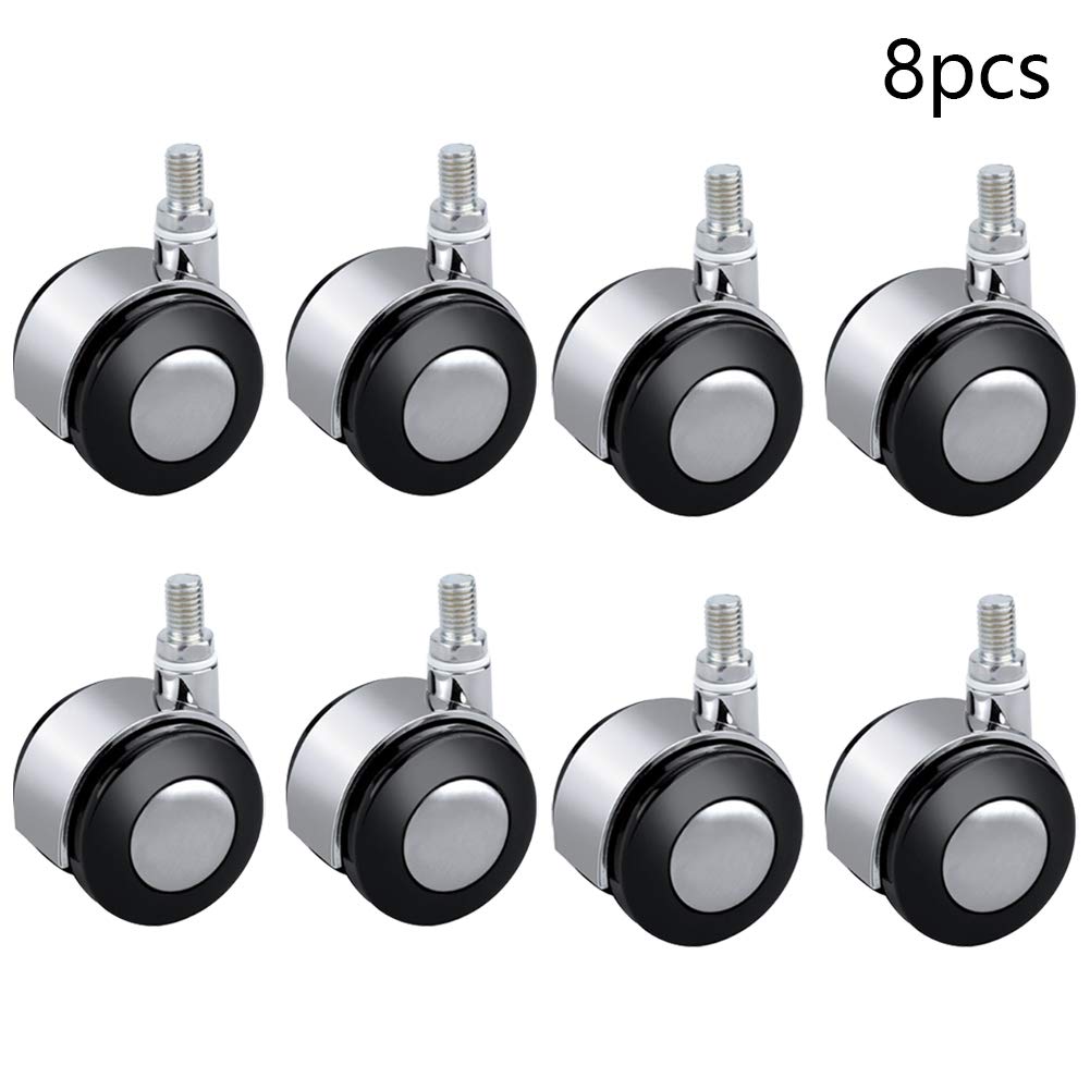 MroMax Furniture Casters Alloy 2.01 Inch Twin Wheel Threaded Stem Swivel Caster, 44lb Load Capacity,8pcs