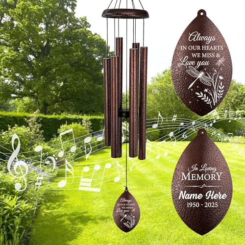 Image of ASTARIN Personalized Sympathy Wind Chime, Deep Tone Wind Chimes for Outside, Sympathy Gifts for Loss of Mom, Bereavement Gifts for Funeral /Condolences /Memorial(Produced in Texas)