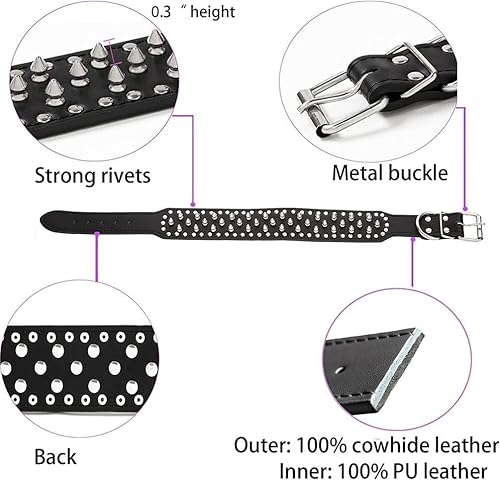 Miniatura 10 de Juego de arnés y collar de cuero para perro, adecuado para razas grandes, Bull Terriers, Dobermans, arnés de cuero duradero con tachuelas de metal y