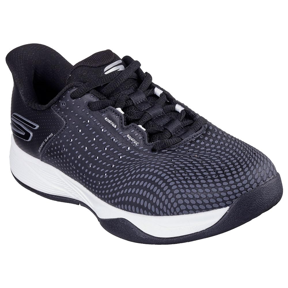 Skechers Women's Viper Court Reload Slip-in Trainers, Black Synthetic/Textile/White Trim, 6.5 UK