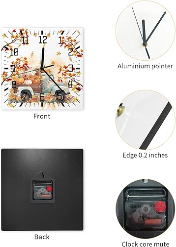 Miniatura 2 de Reloj de pared de madera de Acción de Gracias, silencioso, sin tictac, calabaza, camión, rama de otoño, hojas de arce, reloj de pared cuadrado,