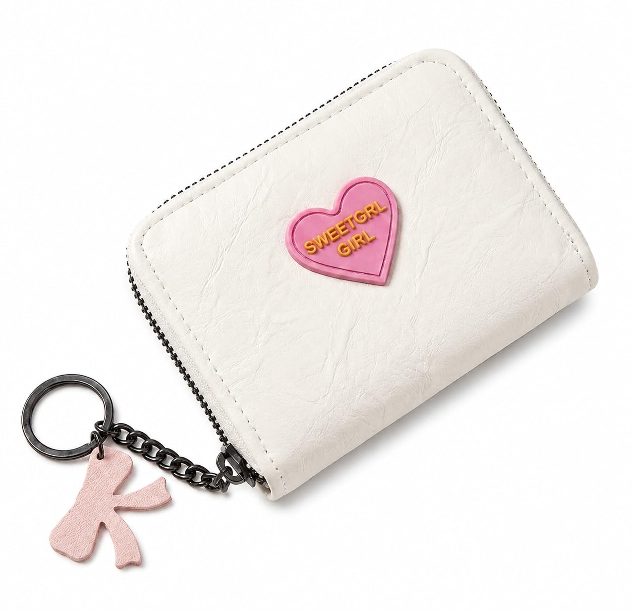 Sweetcol Girl Mini Zip-Around Wallet in Crinkle PU Leather (Off White)-image-45