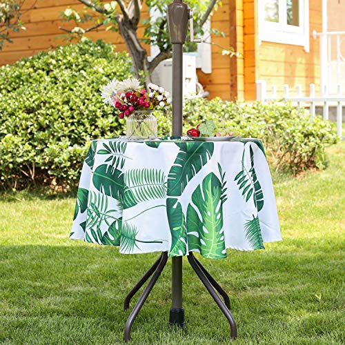 Poise3Ehome 60 Inches Outdoor/Indoor Waterproof Tropical Round Tablecloth With Umbrella Hole Zipper Green For Camping Picnic Party Patio Table Spring, Palm Leaf #TOP1