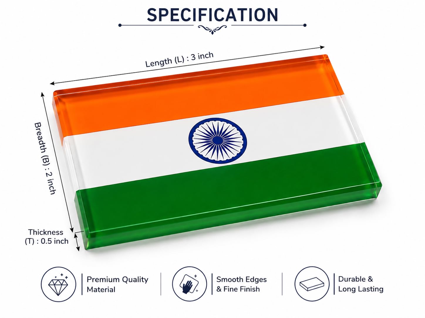 Panku Acrylic Indian Flag Design Paper Weight for Office Desk(Pack of 1) 1