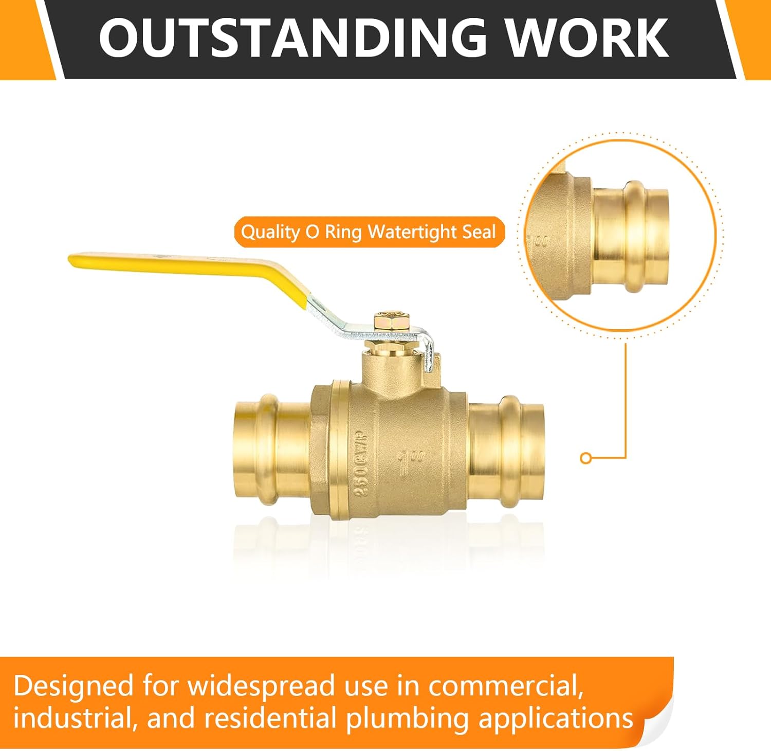 2-Pack HeSun Copper Press Ball Valve, 1" x 1" Copper Press Shut Off Valve, 1/4 Turn Brass Full Port Water Stop with O-Rings(VALVE407-2)