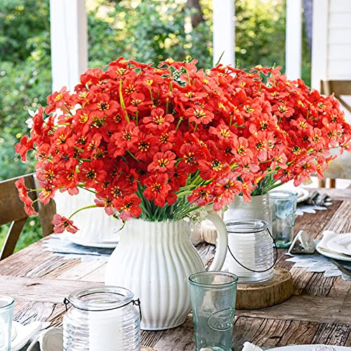 Uieke 16Pcs Artificial Flowers For Outdoors, Uv Resistant Fake Flowers No Fade Faux Plastic Plants For Garden Porch Window Box Home Décor (Red) #TOP6