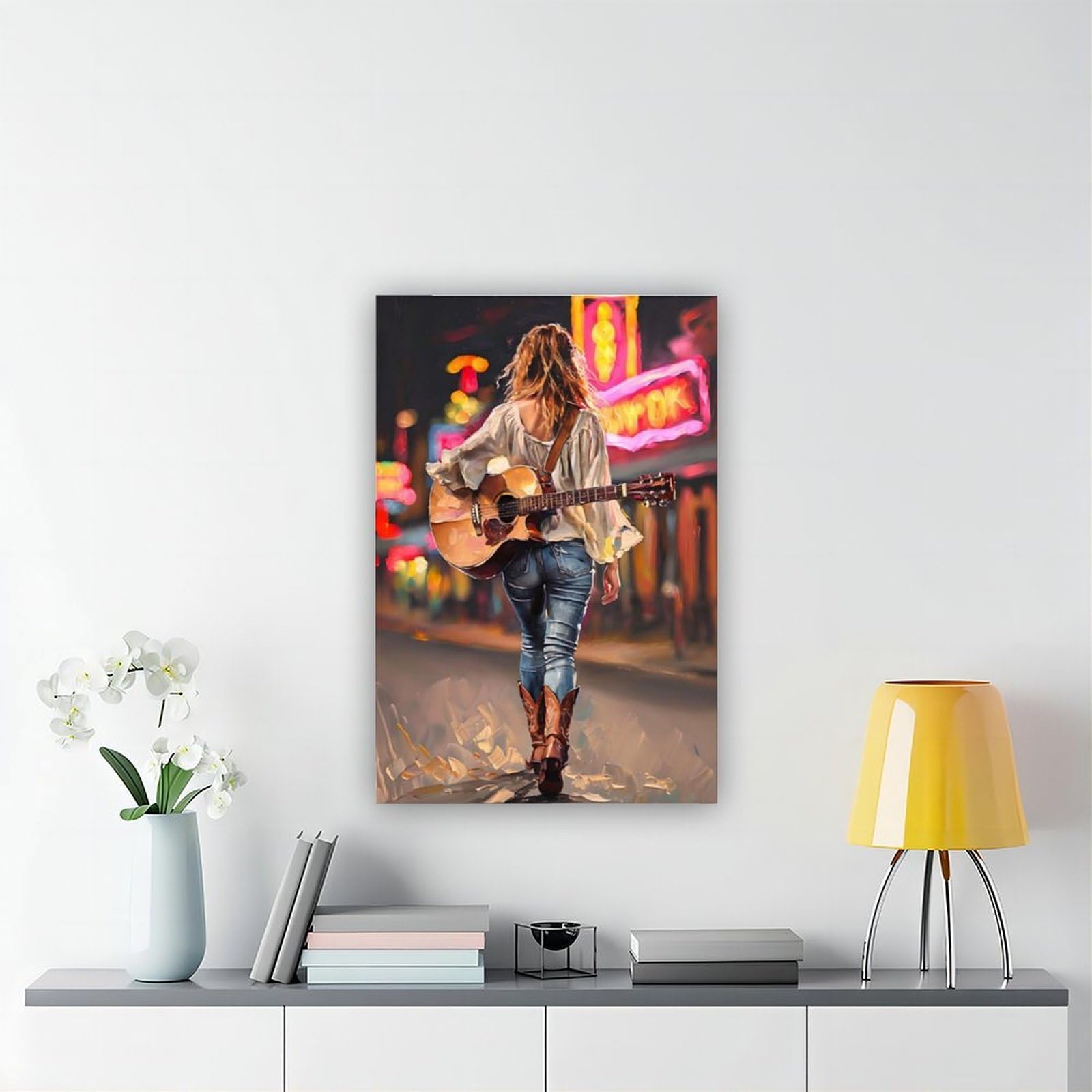 Poster su tela con musica country Girl che porta il suo sogno chitarra poster decorazione camera da letto paesaggio ufficio camera da letto decorazione regalo 50,8 cm L x 76,2 cm W