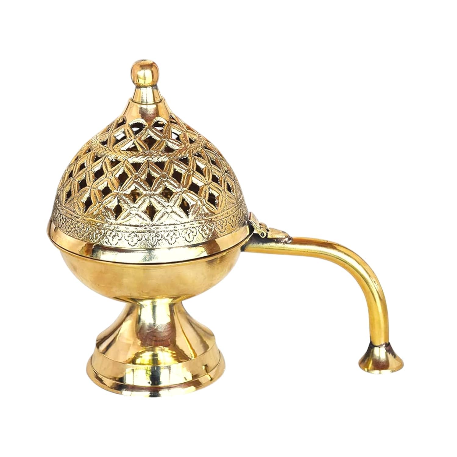 SHAHFAIZ HANDICRAFTS Pure Brass Dhuna Loban Burner, Round Dhooni Dhoop Dani Incense Burner,Table-Top Brass Incense Holder for Loban, Elegant and Traditional Dhoop Dani for Purifying Home (Small)-image-16