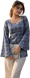 SAICHA Women's Rayon Floral Printed V-Neck 3/4 Sleeve Hip Length Casual Short Kurti, 70 cm Price In India