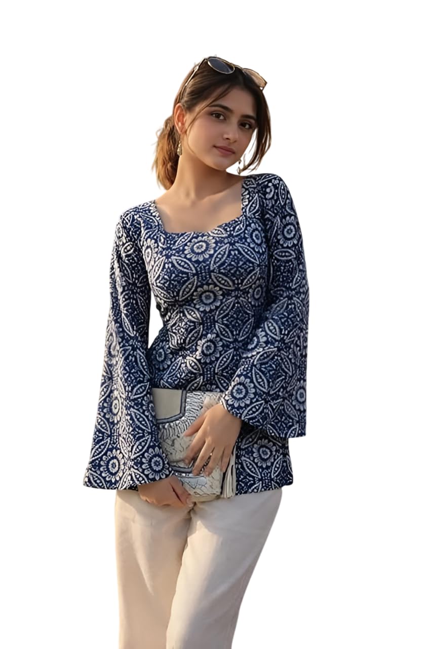 MF ERA Women's Women's Rayon Floral Printed Full Sleeves Squre-Neck Short Kurti, Bell Sleeves, Short Kurti for Woman, Styl... - Review, Price and Buying Guide
