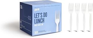Perk Medium-Weight Plastic Forks, 300 Count Bulk Disposable - Durable White Forks for Parties, Events & Daily Meals