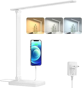 Lepro Schreibtischlampe, LED Tischlampe Dimmbar, Nachttischlampe 800LM 3 Farben und 5 Helligkeitsstufen, Tageslichtlampe Augenschutz, Tischleuchte, Schreibtisch Lampe für Kinder, Büro, Weiß