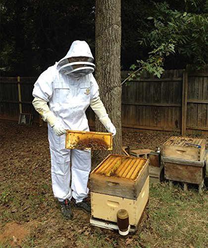 Professional Beekeeping Suit and Goatskin Gloves (1 pair) Self-Supporting Fencing Veil and Heavy Duty YKK Metal Zippers for Bee Keepers Easily Take On and Off - Small