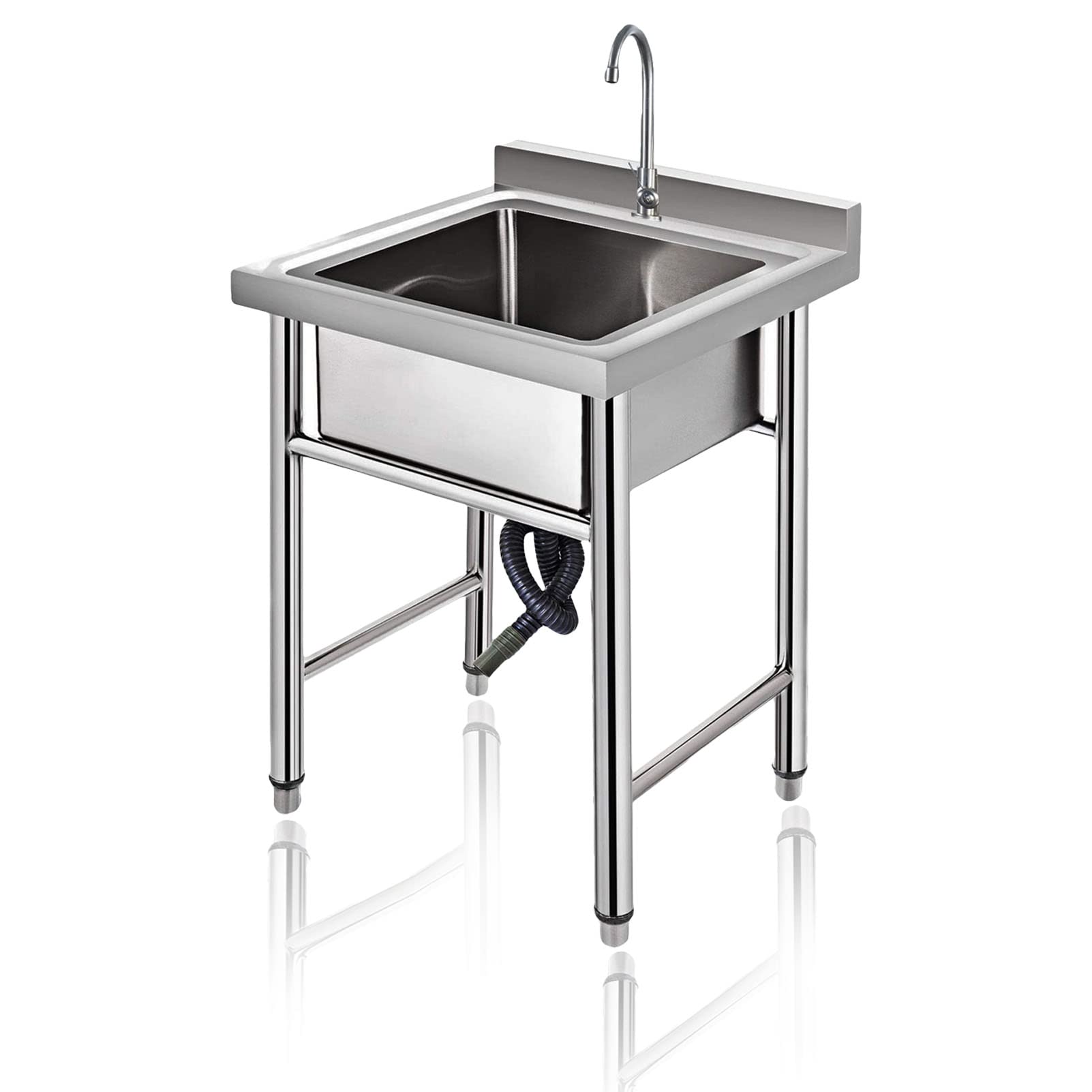 ZQFHSX Freestanding Outdoor Sink with Faucet, Stainless Steel Workstation Sink, Single Bowl for Kitchen Waterproof Utility Basin Indoor Laundry, Easy to Clean