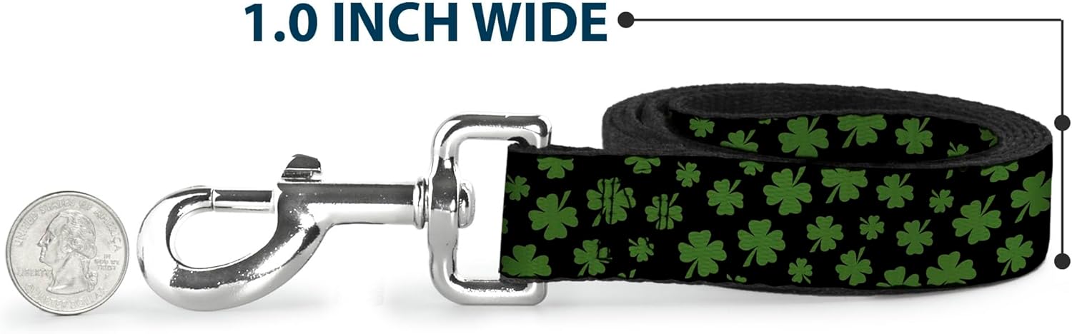 Buckle-Down Pet Leash - St. Pat's Clovers Scattered Black/Green - 6 Feet Long - 1" Wide